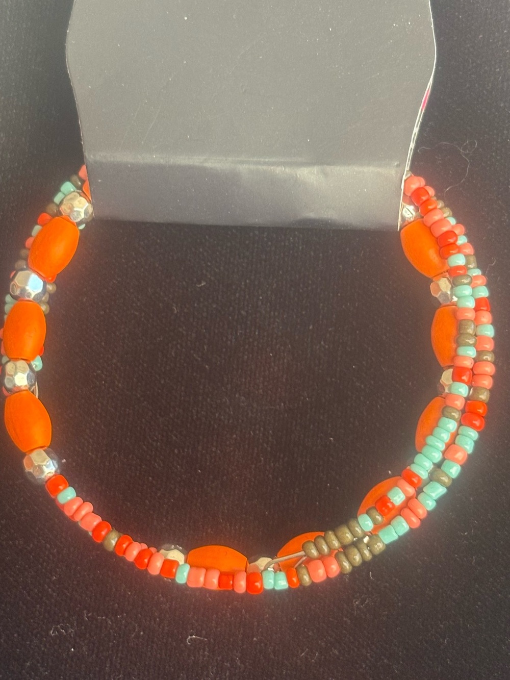 Beaded Multicolor Bracelet with Orange Accents